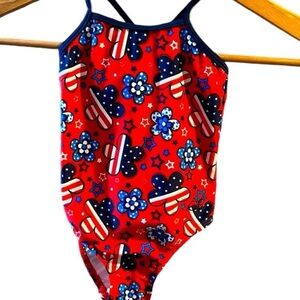 Red white & blue bathing suit flowers stars 18 months